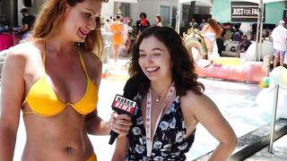 Porn Star bikini interviews & public flashing at XBiz in South Beach Miami by Naked News reporter