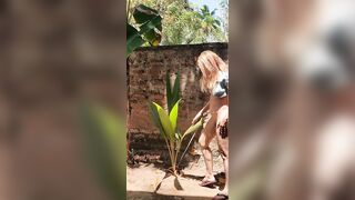 Spread gaping pussy for pissing in Public Tropical Nature {almost caught}