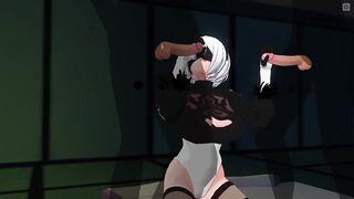 3D HENTAI 2B jerks off her friends