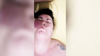 Bbw hairy wife facialized while she's masturbating herself