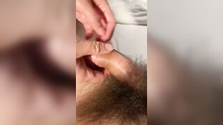 ASMR Homemade Amateur Soft to Hard Oil Handjob Hairy Cock Cum Shot