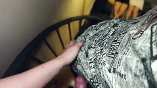 Stepsister gives stepbrother a blowjob while parents watch porn