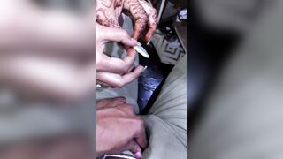 My Indian wife do hand job using condom