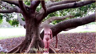 MILF strips fully nude in public park dare