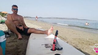 nippleringlover at public beach flashing pierced tits and pierced pussy with big nipple & labia ring