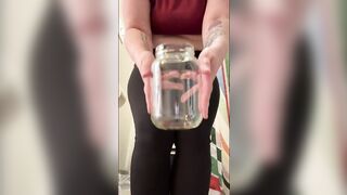 Sexy PAWG Pisses In Glass Jar