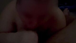 Wife takes mouthful of cum.