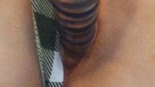 tight pussy takes a glass dildo deep