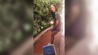 My stepbrother dares me to take a walk in the park while he masturbates me with the exuberant