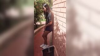 My stepbrother dares me to take a walk in the park while he masturbates me with the exuberant