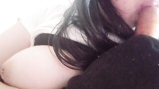 Asian Chinese lesbian teen girl masturbate suck big didlo cock
