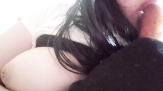 Asian Chinese lesbian teen girl masturbate suck big didlo cock