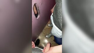 Two dicks one girl and handjob in Glory Hole