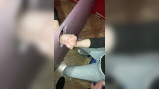 Two dicks one girl and handjob in Glory Hole