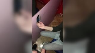 Two dicks one girl and handjob in Glory Hole