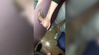 Two dicks one girl and handjob in Glory Hole