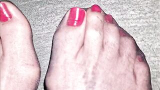 Cum on nylon red toenails...
