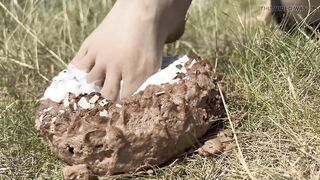Smashing a cake with my feet