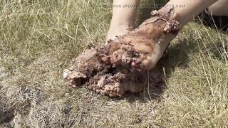 Smashing a cake with my feet