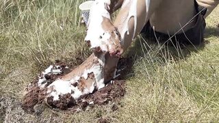 Smashing a cake with my feet