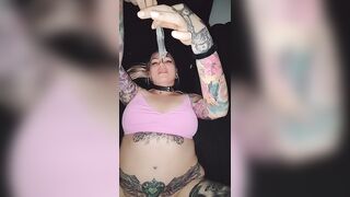 Blonde cumslut playing with cum from condom