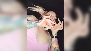 Blonde cumslut playing with cum from condom