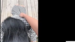 We gave a little show to the passers-by! My pussy is always wet and I love to taste dick outdoors !