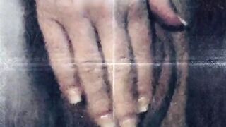 Playing with my big clit and juicy pussy in public hoping not to get caught