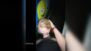 Blonde Slut gives Deepthroat Blowjob to a Stranger in Public