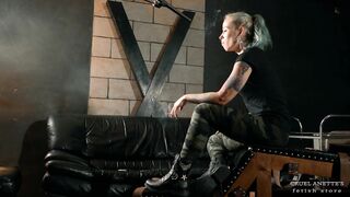 Smoking in boots 4K - Fetish - Femdom - Military - Tattoo