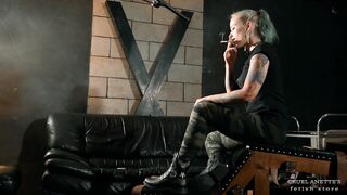 Smoking in boots 4K - Fetish - Femdom - Military - Tattoo