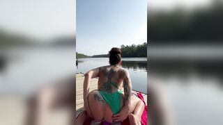Horny milf with a big ass fucks herself on a public dock - full video on all my sites!