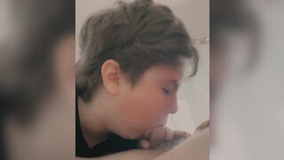 cutie with short hair gags on dick