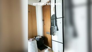 Sneaky stepsis playing with vibrator in public laundry room