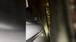 Creaming on his dick in a wide open parking lot