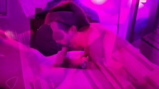 MMF where bi couple enjoy their guest's big cock together before wifey gets a big load