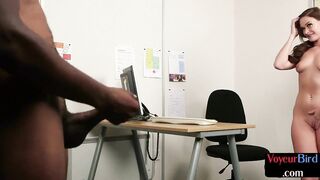BBC loving voyeur teases guy who jerks on her in office