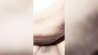 Big black cock itself in a tight wet Asian pussy.