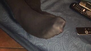 My Pantyhose-clad Secretary is a Cock Scissor, Strokes her Feet and Pussy