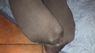 My Pantyhose-clad Secretary is a Cock Scissor, Strokes her Feet and Pussy