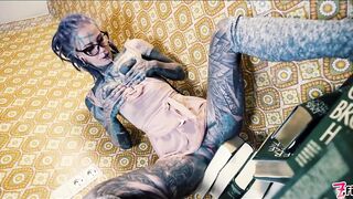 Inked babe Anuskatzz fucks both of her tight holes