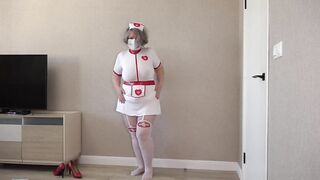 Busty Housewife Dresses up in Sexy Nurse Uniform. Chubby MILF with Big Butt Is Ready for Role-playing Party.