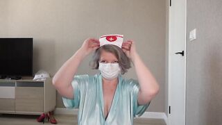 Busty Housewife Dresses up in Sexy Nurse Uniform. Chubby MILF with Big Butt Is Ready for Role-playing Party.