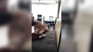 I fill my hot neighbor's pussy in her living room.