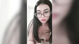 Beautiful college student striped in front of camera
