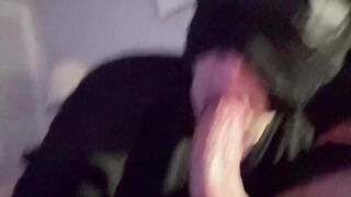 Submissive Wife Hooded and Sucking My Cock