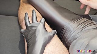 SpandexQueen sucks dick, comes twice and drains his balls on her gray spandex body
