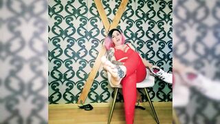Lady Angela Bare Feet and Sneakers Red Latex Leggings Fetish Femdom
