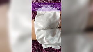 SHORT I WAS WEARING A PURPLE SATIN BODY AND GOT CUM ON MY ASS