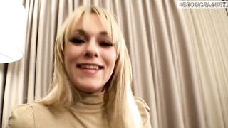Hot blonde girl strips for the camera